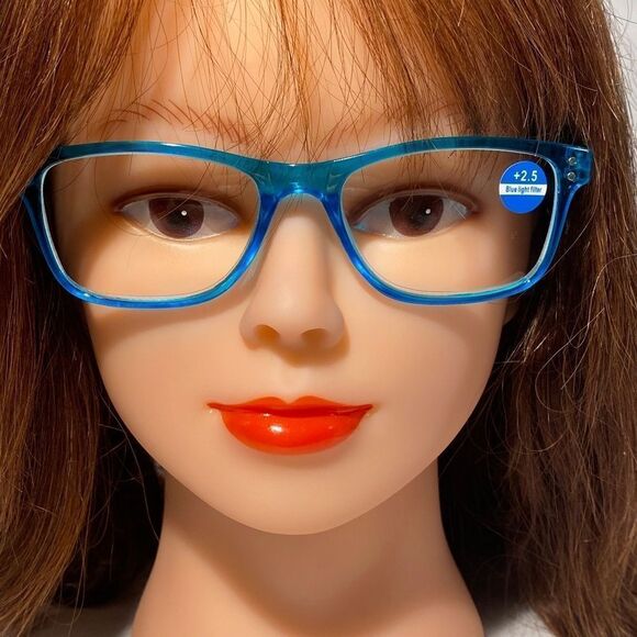 1396 Helen 4.0 Reading Glasses Thin Rectangle Blue light Filter Aqua Frames NWT - Picture 1 of 9
